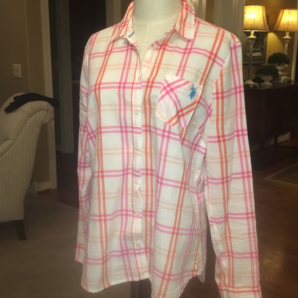 US Polo Assn pink orange and white with turquoise - Picture 2 of 7